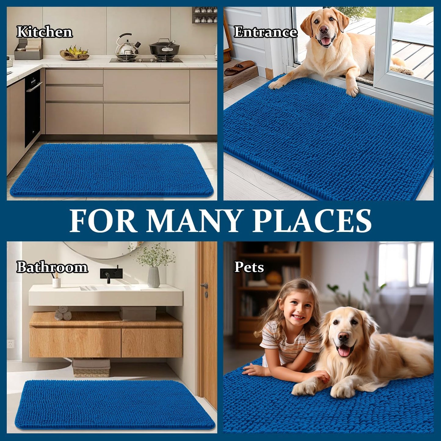 OLANLY Dog Door Mat - Absorbent Non-Slip Washable Doormat for Muddy Paws | 70x24 Deep Navy Blue