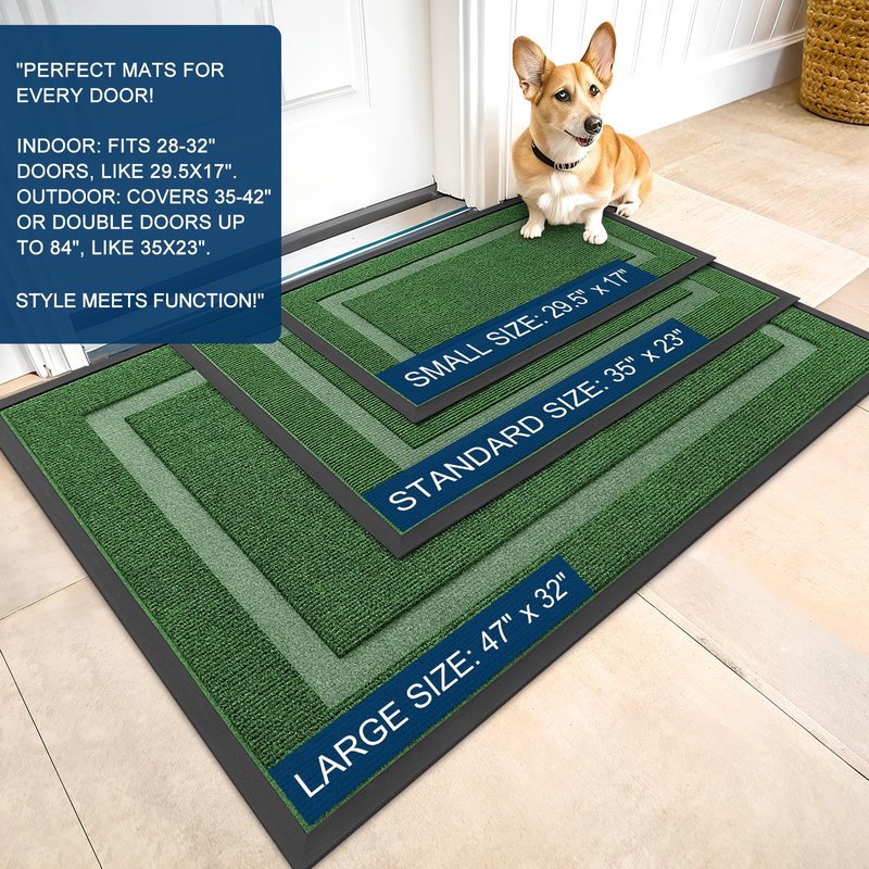 OLANLY Front Door Mat Indoor Outdoor Entrance, Waterproof All-Season, All-Weather Doormat, Sturdy Natural Rubber, Fade Resistant, Low Profile, Easy Clean Patio Porch Entryway Mat, 71x47, Green
