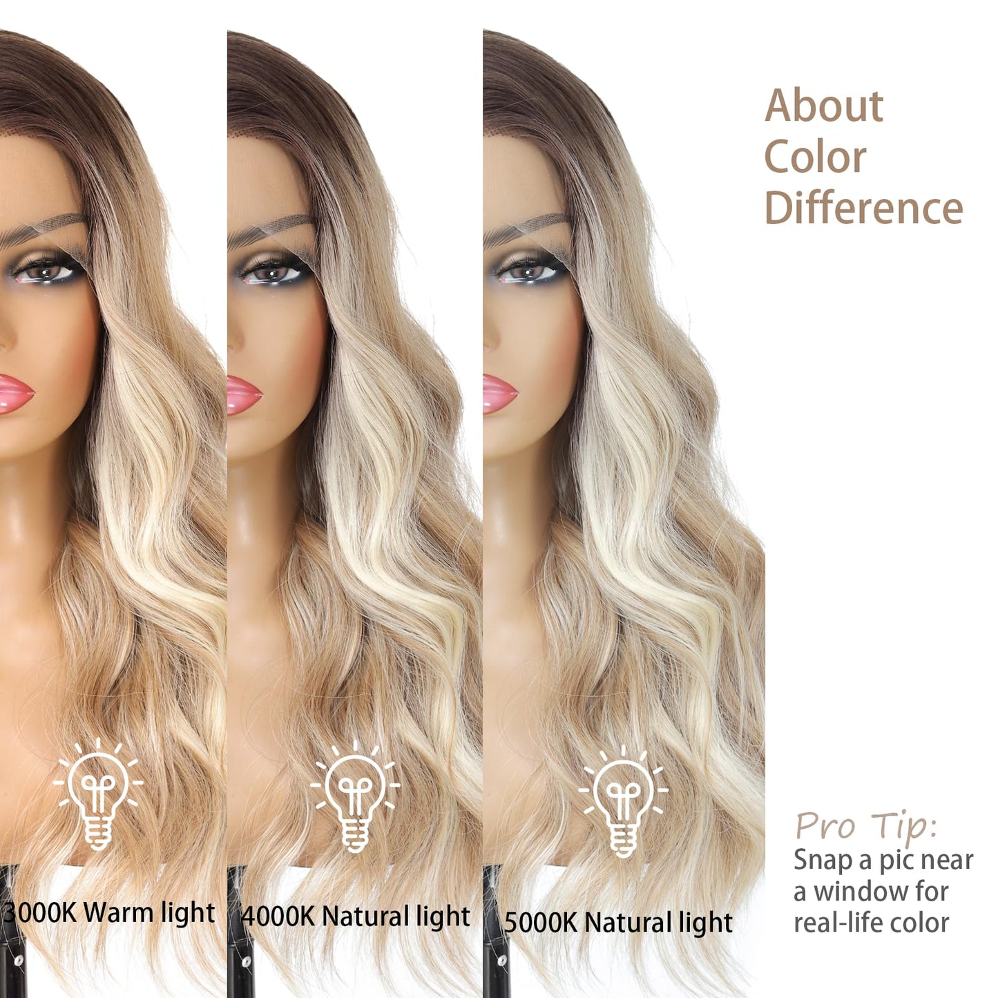 LuxeMelan Ash Blonde Balayage Blonde Lace Front Wig, Middle Part 20 Inch HD Lace Wig, Dark Brown to Golden Blonde Highlight M Hairline Natural Fit Natural Wavy Ombre Synthetic Heat Resistant Fiber