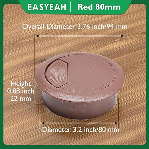 EASYEAH 2 Pcs Desk Grommet 3-1/8" / 80 mm, Desk Cord Hole Cover, Cable Grommet ABS Plastic, Desk Hole Grommet for Home & Office Pc, Detachable Adjustable Cable Cord Organizer-Reddish Brown