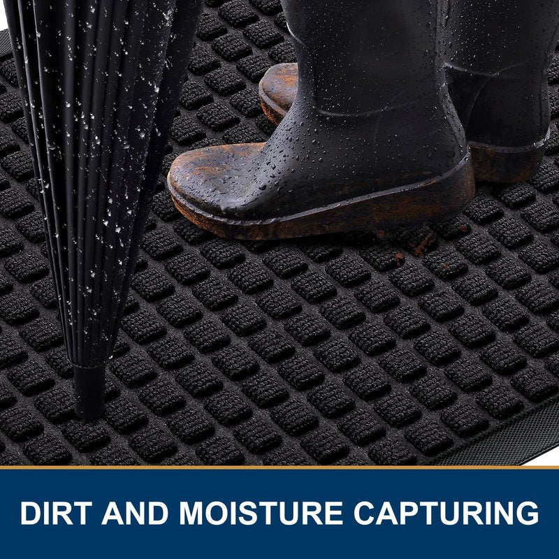 Smiry Front Door Mat Outside Entrance, Heavy Duty Natural Rubber Doormat, Non Slip, Trap Dirt and Moisture, Easy Clean, Low Profile Welcome Floor Mats for Indoor Outdoor Entry, 35x23 Inch, Black
