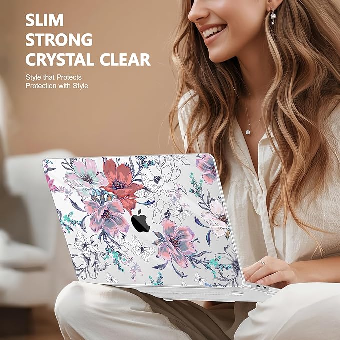 Lepeoac Case for MacBook Pro 13 inch Case M2 2022-2016 A2338 M1 A2251 A2289 A2159 A1989 A1708 A1706, Plastic Hard Shell + Keyboard Cover + Dust Plug, Floral C319