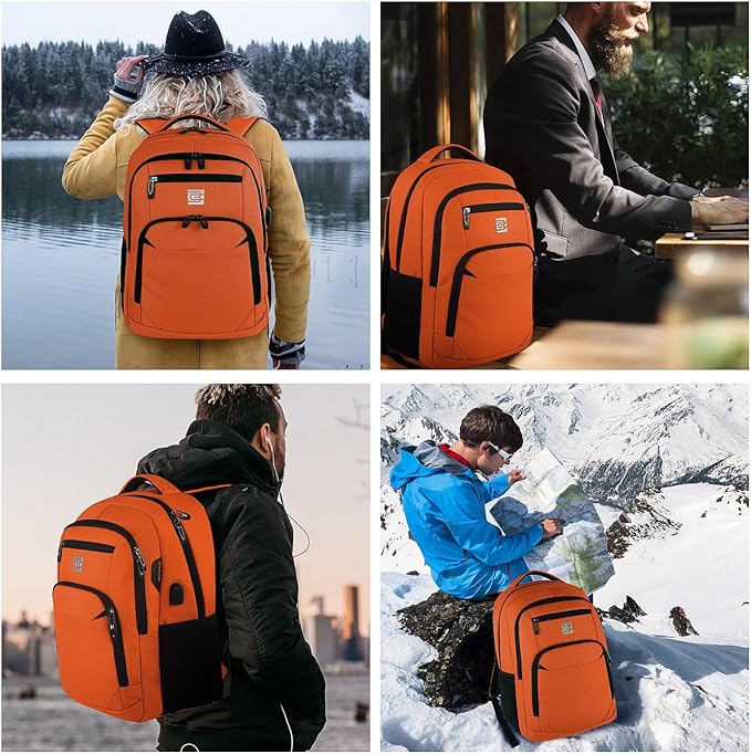 Volher Laptop Backpack,Business Travel Anti Theft Slim Durable Laptops Backpack,Water Resistant College Computer Bag for Women & Men Fits 15.6 Inch Laptop and Notebook-Orange