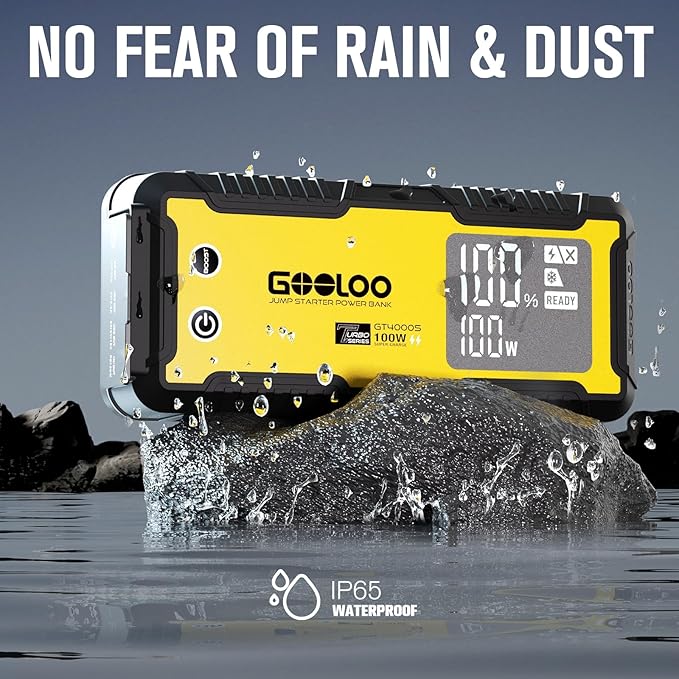 GOOLOO GT4000S Jump Starter 4000A Car Jumper Starter (Up to 10L Diesel All Gas Engines), 100W Fast-Charging Lithium Jump Box, SuperSafe Portable Car Battery Charger for 12V Vehicles, Yellow