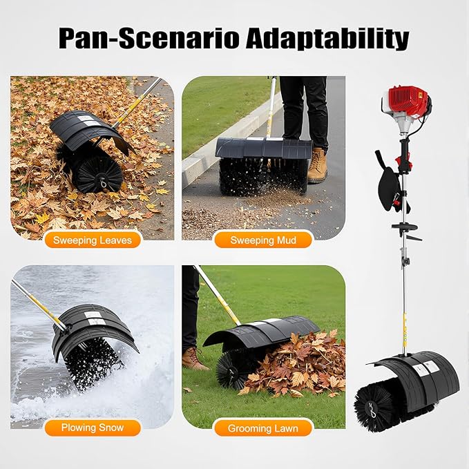 Handheld Sweeper, 52cc 2 Stroke Engine 2.3HP Gasoline Powered Sweeper Broom Driveway Lawn Lawn Artificial Grass Power Brush Lawn Sweeper Cleaning Tools Gasoline Engine Powered Broomâ¦