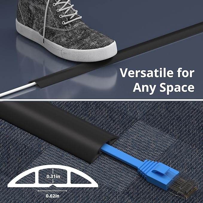 ZhiYo 5.6ft Cord Covers for Wires on Floor, Cord Hider Floor Hide Extension Cords, Soft PVC Cable Cover Cable Protector, Wire Cavity W0.62in H0.31in, Vintage Coffee