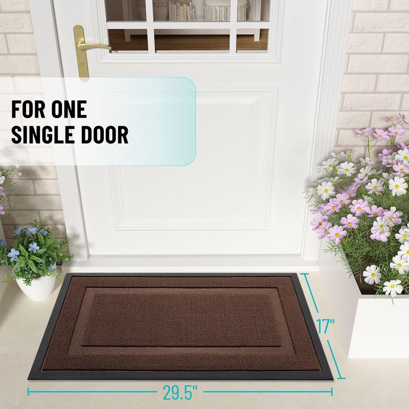 OLANLY Front Door Mat Indoor Outdoor Entrance, Waterproof All-Season, All-Weather Doormat, Sturdy Natural Rubber, Low Profile, Easy Clean Patio Porch Entryway Mat, 71x47, Chocolate Brown