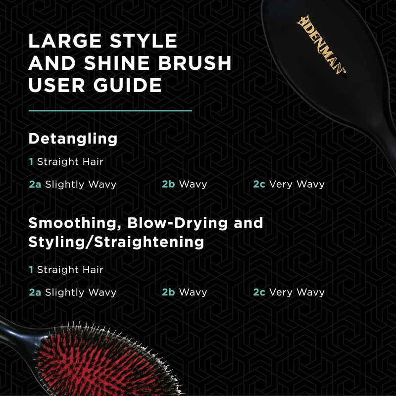 Denman Cushion Hair Brush (Large) with Soft Nylon Quill Boar Bristles - Porcupine Style for Grooming, Detangling, Straightening, Blowdrying and Refreshing Hair – Black, D81L