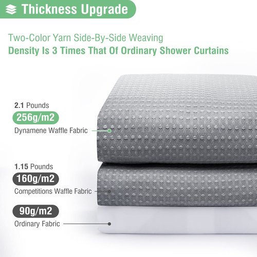 Dynamene Grey Shower Curtain and Liner Set, Waffle Weave Fabric, Waterproof Clear Liner, 256GSM Heavy Duty Weighted Hotel Luxury Shower Curtains for Bathroom with 12 Plastic Hooks, 72Wx72H