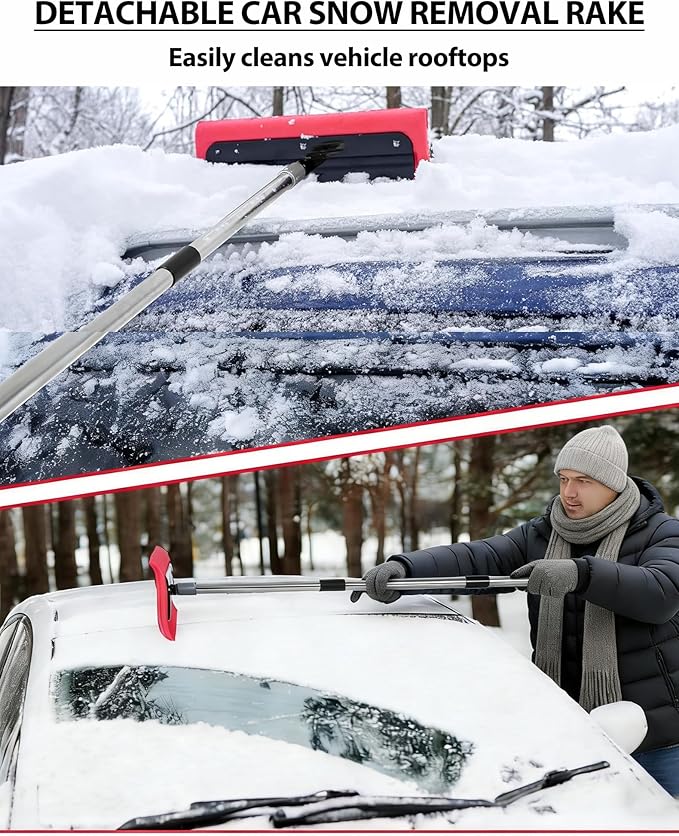 Roof Rake for Snow, Snow Roof Rakes Removal Tool Shovel for House , Adjustable Telescoping Plate Stainless Steel Telescopic Pole for Roof Car Outdoor Snow Cleaning (126in)