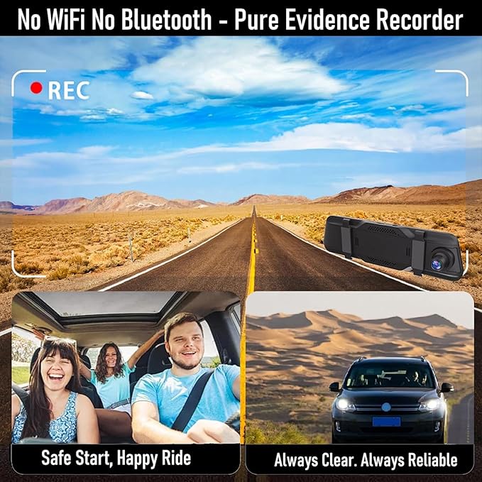 JOMISE G814 11" 4K+2.5K Rear View Mirror Camera — No WiFi/App, Mirror Dash Cam Front and Rear, Pure Evidence Recorder, Dash Cam for Cars, 3X Zoom, 64GB Card Included
