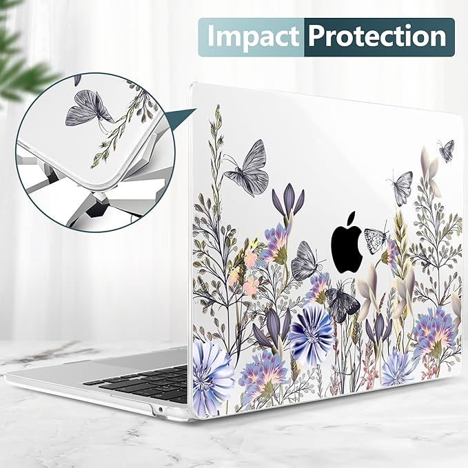 TWOLSKOO Compatible with MacBook Air 13 inch Case M5 2026 M4 2025 M3 M2 2024-2022 A3449 A3240 A3113 A2681, Plastic Hard Shell & Keyboard Cover for MacBook Air 13.6 inch Case, Garden Flower