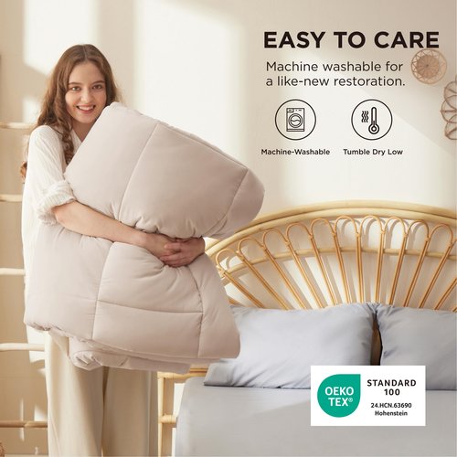 Bedsure Comforter Duvet Insert - Quilted Comforters Queen Size, All Season Duvet, GentleSoft Down Alternative Bedding Blanket, with 8 Tabs, Gifts for Women/Men, Beige, Queen 88 x 88 Inches
