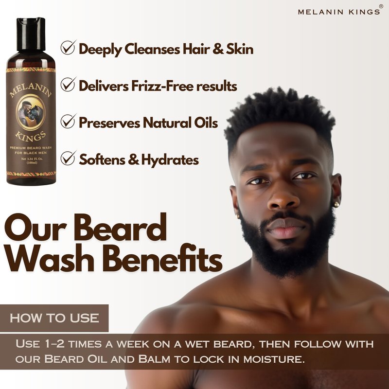 Melanin Kings Beard Grooming Kit for Men - Formulas With Ancient African Natural Ingredients | Beard Wash, Oil, Balm, Brush, Comb, Trimming Scissors