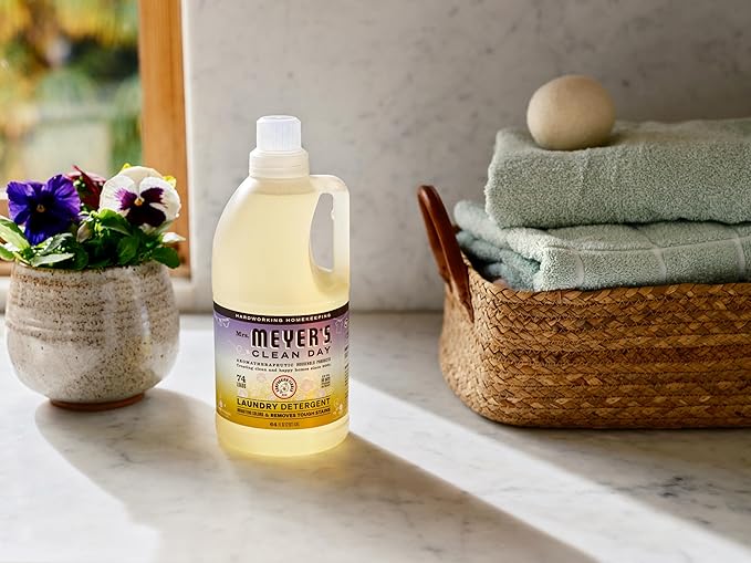 MRS. MEYER'S CLEAN DAY Liquid Laundry Detergent, Infused with Essential Oils, Compassion Flower, 64 oz - Pack of 2 (128 Loads)