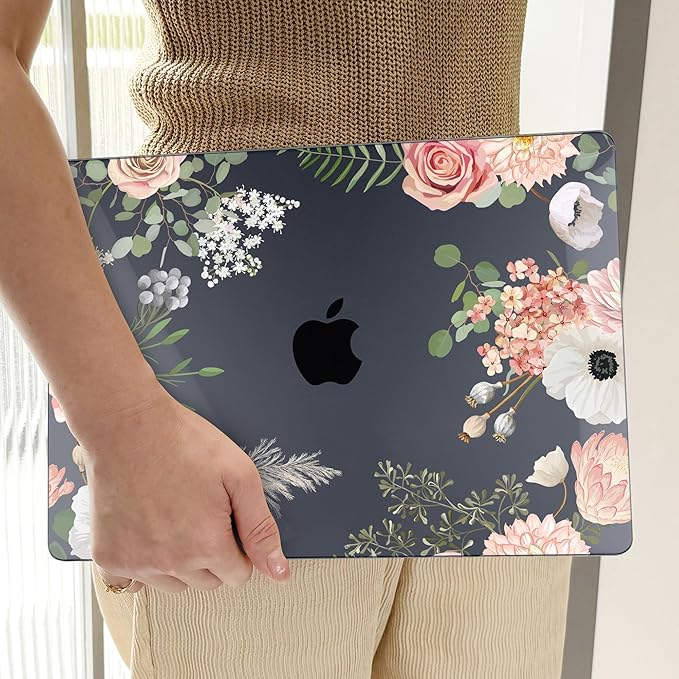 TWOLSKOO for MacBook Air 13 inch Case M5 2026 M4 2025 M3 M2 2024-2022 A3449 A3240 A3113 A2681, Plastic Hard Shell & Keyboard Cover & Type C for MacBook Air 13.6 inch Case, Rose Flower