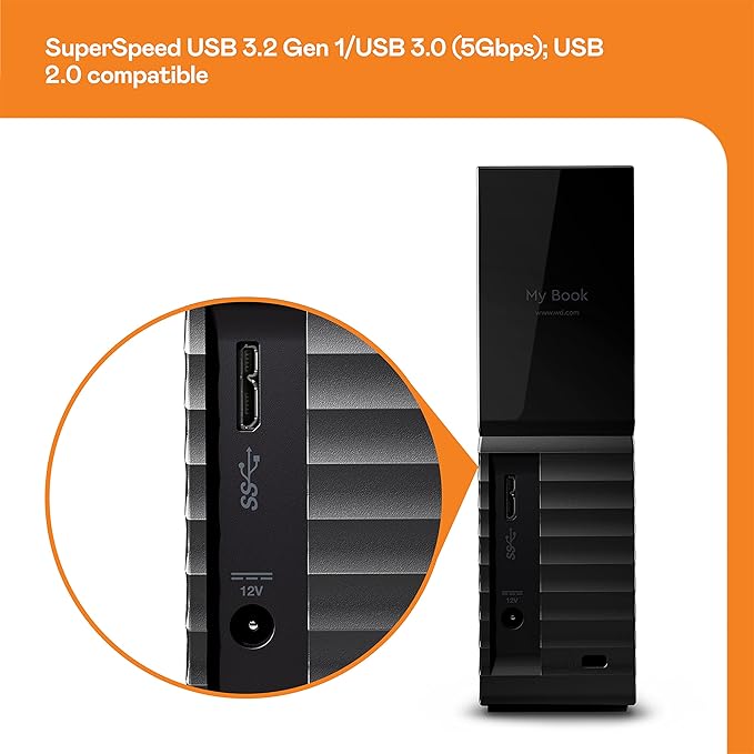 WD 24TB My Book Desktop External Hard Drive, with Password Protection and Backup Software, USB 3.2 Gen1, exFAT - WDBBGB0240HBK-NESN