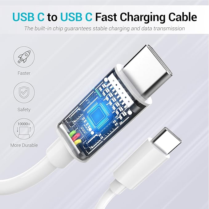 TT&C 30W USB C Fast Charger kit with 10FT & 6.6FT Cables, PD 3.0 Power Wall Block Compatible with iPhone 17, 17e, iPhone Air, 16, 15, Pro Max, & for Galaxy S26 S25 S24 Ultra & iPad Pro (White)