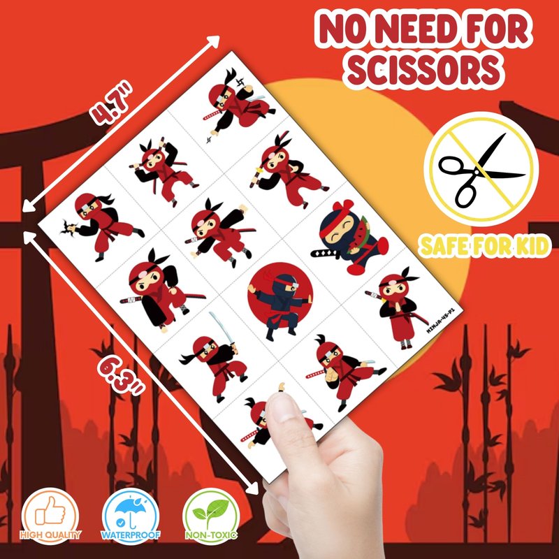 72 PCS Ninja Party Favors β 48 Pre-Cut Temporary Tattoos & 24 Ninja Punch Balloons Themed Birthday Party Decorations Supplies Favors Gifts, Goodie Bag Fillers, Classroom Rewards