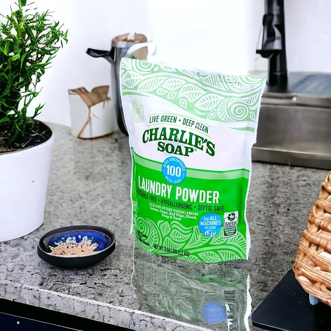 Charlieâs Soap Laundry Powder (100 Loads, 2 Pack) Hypoallergenic Deep Cleaning Washing Powder Detergent â Eco-Friendly, Safe, and Effective