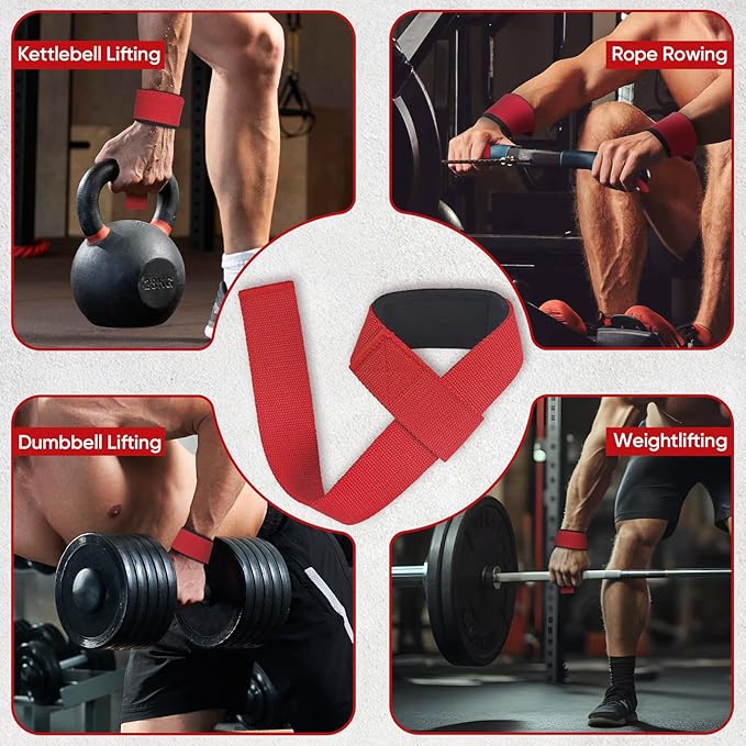 FitBeast Aluminum Alloy Exercise Handles & Lifting Straps Set - Gym Handles for Cables Machine with Thick D Buckle, Stable Grip, Ideal for Home Gyms, Fitness Centers, Strength Training for Men (Red)