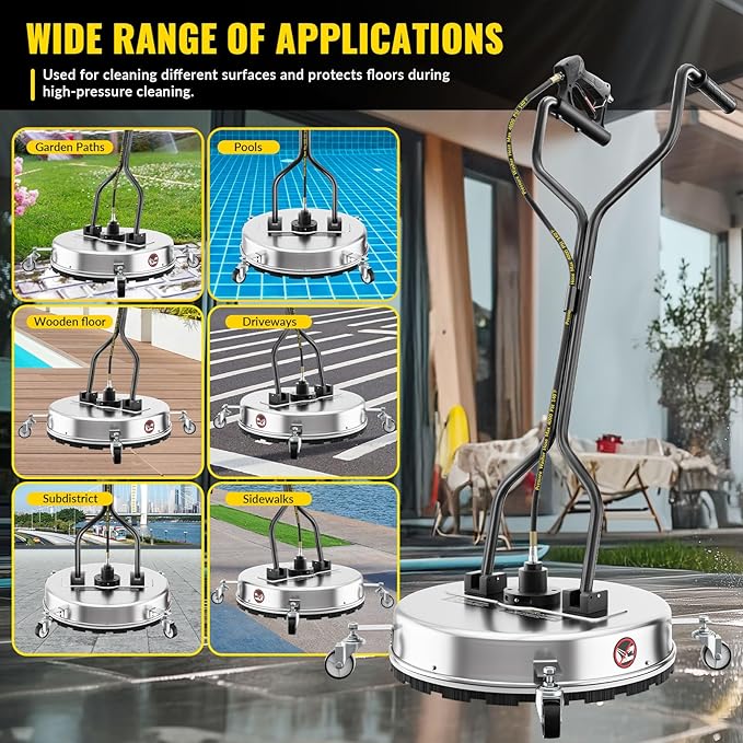21 Inch Pressure Washer Surface Cleaner with 4 Wheels,Dual Handle,Stainless Steel Housing,4500 PSI Power Washer Accessory for Concrete, Patio, Sidewalk, Deck, Driveways and Daily Washing