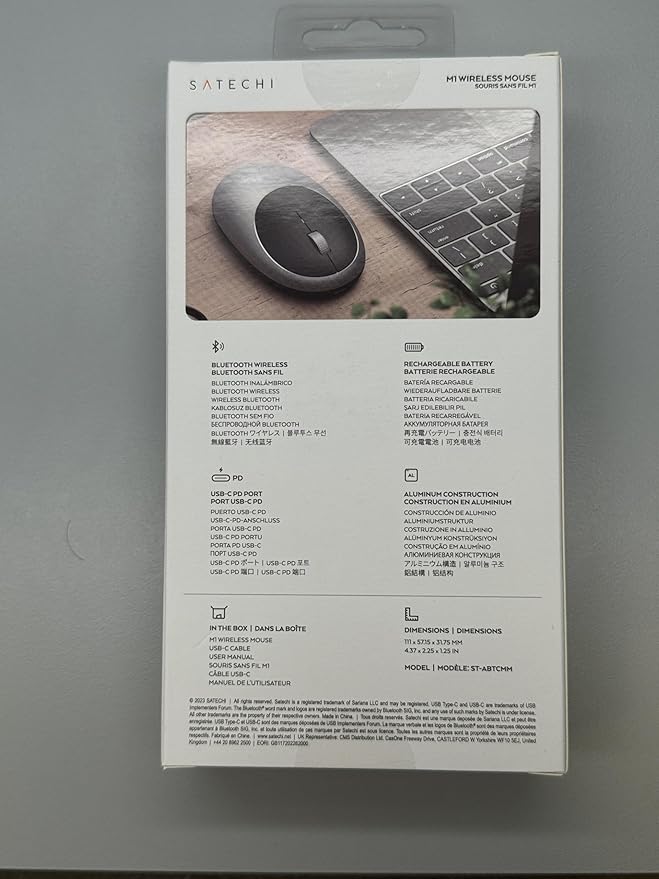Satechi M1 Wireless Bluetooth Mouse, USB-C Rechargeable, Compact & Portable, for MacBook Air/Pro/Neo, iPad Air/Pro, iPad mini, Mac mini, iMac & Windows - Space Gray