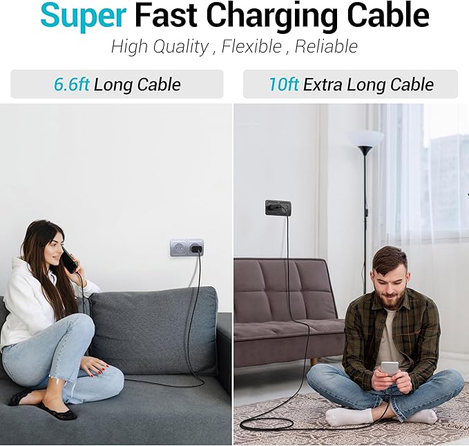 TT&C 4-Piece 30W USB-C Fast Charger Kit with 10FT & 6.6FT Cables, PD 3.0 Wall Block Compatible with iPhone 17 16 15, Galaxy S26 S25 Ultra & iPad (Black)