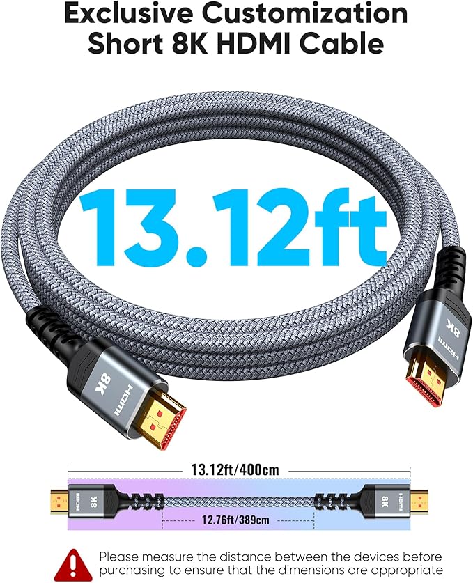 Highwings 8K@60 Long HDMI Cable 13FT/4M, 48Gbps 2.1 High Speed Gaming HDMI Cord 4K120 144Hz RTX 3090 eARC HDCP 2.2&2.3 Compatible for PS5, SoundBar, AVR, UHD TV