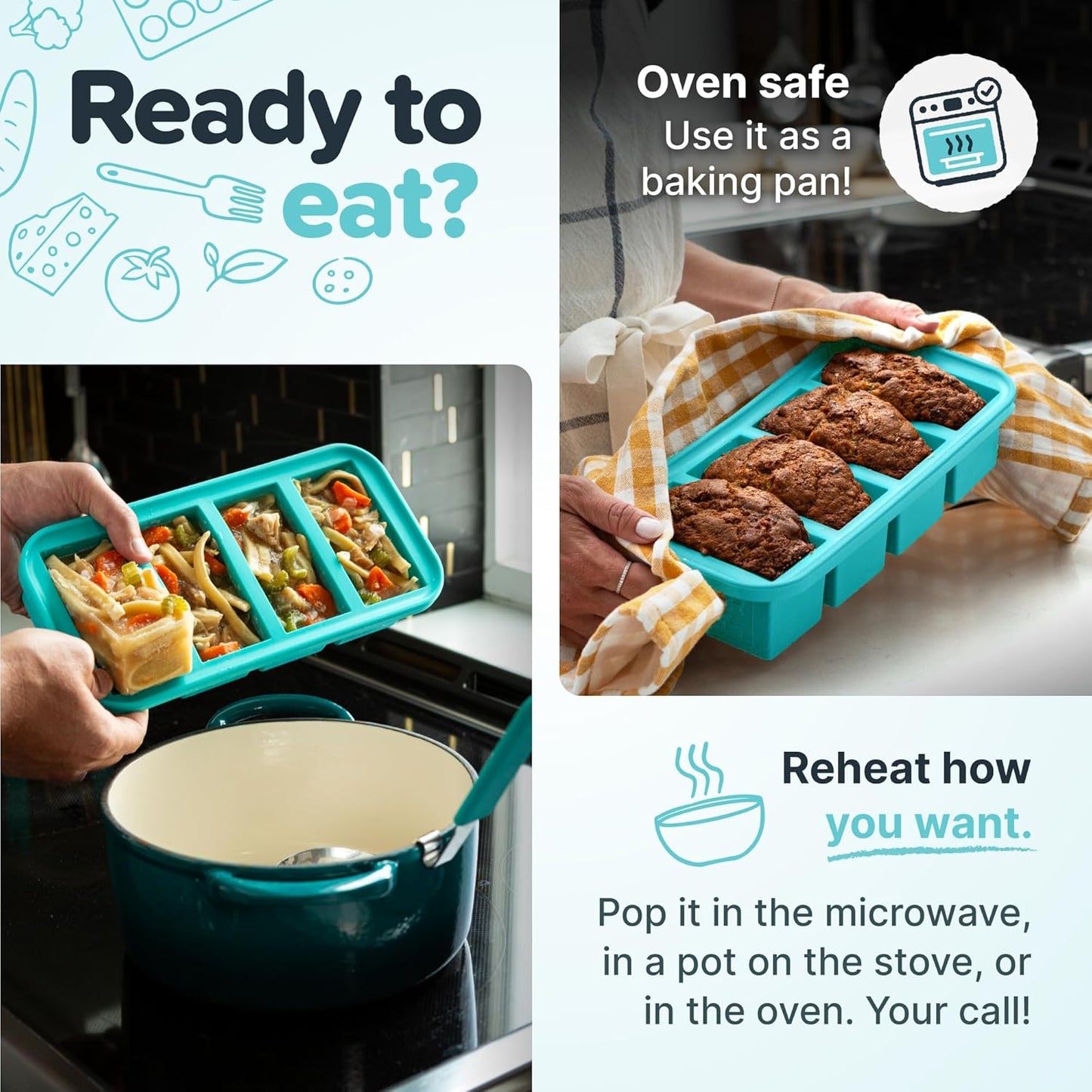 Souper Cubes Silicone Freezer Molds - Meal Prep Gift Set with 2 Tbsp, 1/2, 1 & 2 Cup Trays - Aqua