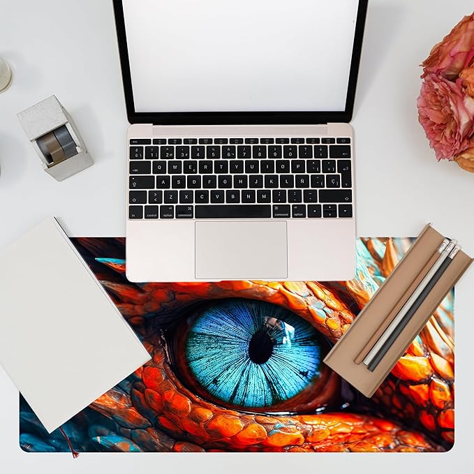 KOAIWPAE Large Gaming Mouse Pad for Desk, Dragon Blue Eyes Desk Mat, Dragon Eyes Desk Pad, 31.5"x15.7" Extended Big Computer Keyboard Mouse Pad with Non-Slip Base and Stitched Edge