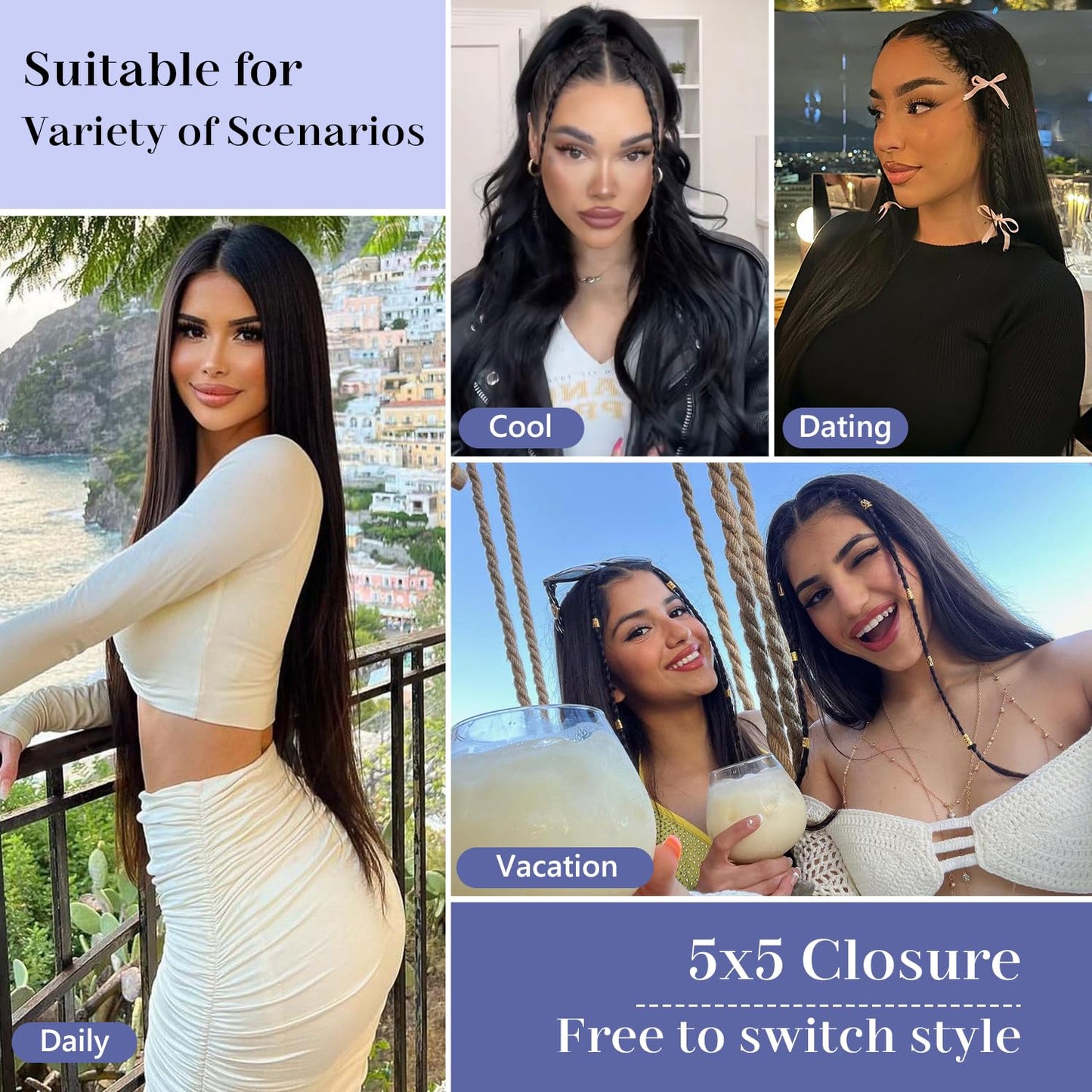 5x5 Transparent HD lace closure human hair Straight Invisible 150% Density 12A Real Transparent Lace Closure Virgin Human Hair Frontal Pre Plucked With Baby Hair Natural Black 20Inch