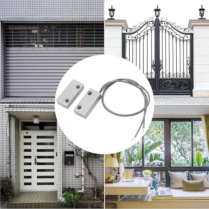 FOCMKEAS Magnetic Reed Switch Wired Surface Mount Normally Open/Closed NC/NO Contact Sensor Alarm Magnetic Door Switch with 3 Wires, Zinc Alloy Sliver, MC-52