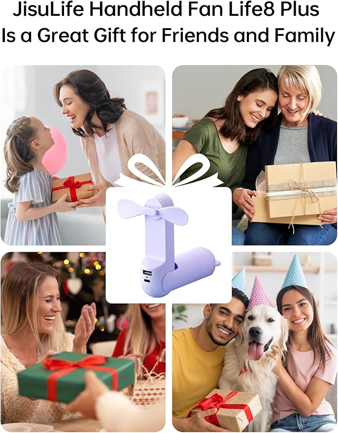 JISULIFE Handheld Fan 8 Plus: All-in-One Mini Fan with 40Hrs Cooling & 4500mAh PowerBank & Flashlight, USB Rechargeable, Portable Pocket Size for Travel, Makeup, Concert, Gifts for Women(Purple)