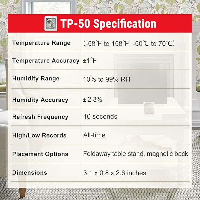 TempPro TP50 2 Pieces Digital Hygrometer Indoor Thermometer Room Thermometer and Humidity Gauge with Temperature Humidity Monitor(Previously ThermoPro)