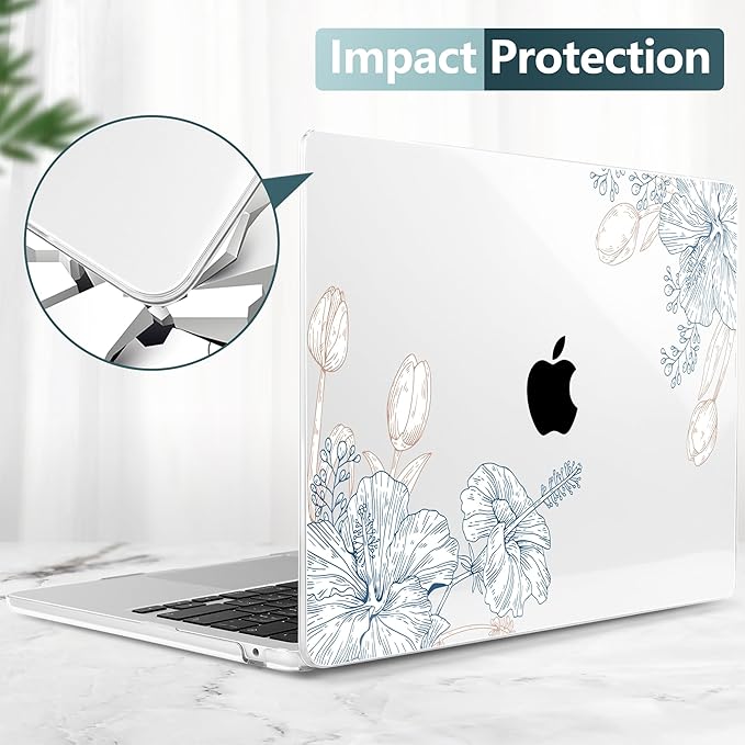 TWOLSKOO for MacBook Air 13 inch Case M4 A3240 M3 A3113 M2 A2681 2025 2024 2022 Plastic Hard Shell, Keyboard Cover, Type C Adapter, Screen Protector for MacBook Air 13.6 inch, Engraved Sketch2