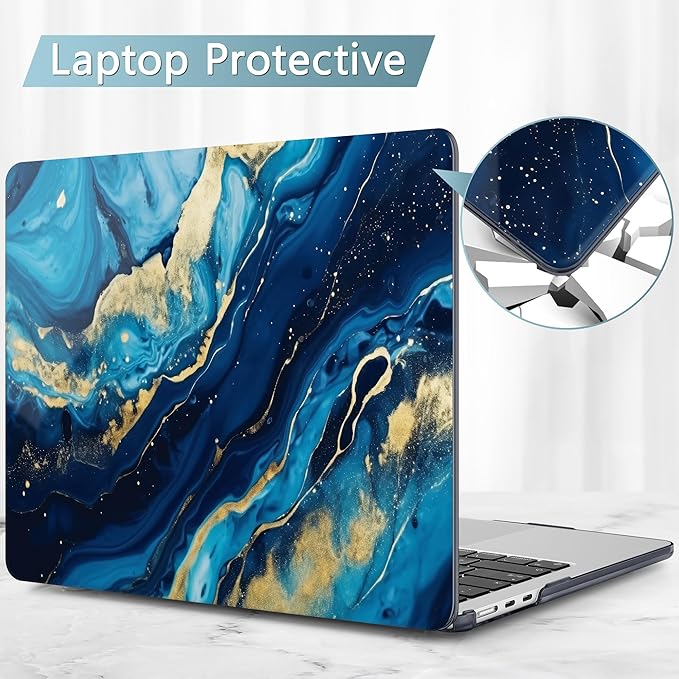 May Chen Case for MacBook Air 13/13.6 inch M5 A3449 M4 A3240 M3 A3113 M2 A2681, 2026 2025 2024-2022, Plastic Hard Shell with Keyboard Cover & Screec Protector, Blue Marble Texture