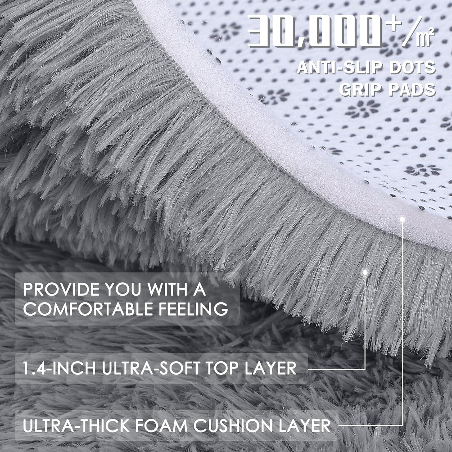 OLANLY Small Bedside Rug - Soft, Machine Washable Shaggy Throw Rug for Bedroom & Nursery | Light Grey