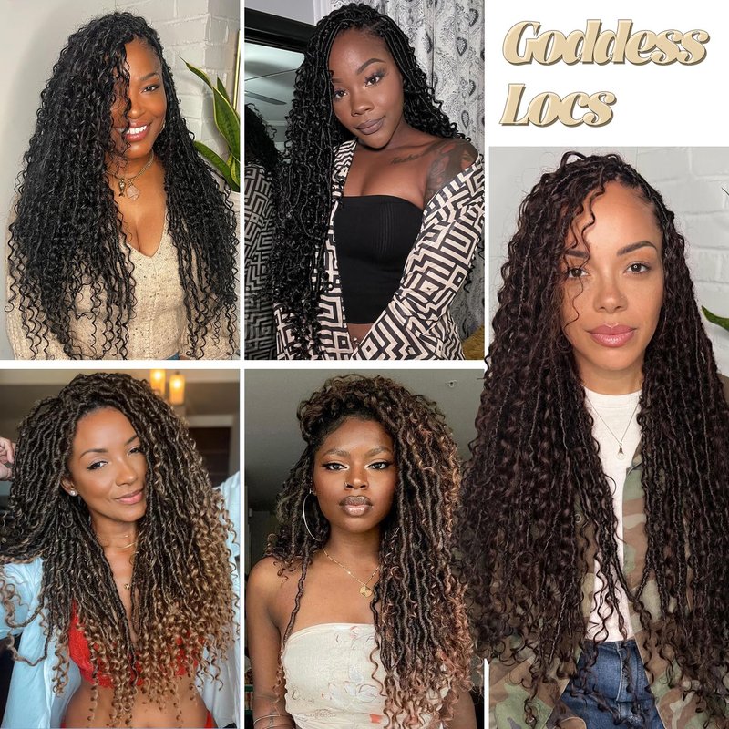 8 Packs Goddess Faux Locs Crochet Hair-18 Inch Boho Soft Locs Crochet Hair for Black Women (#1B, 18 Inch(Pack of 8))