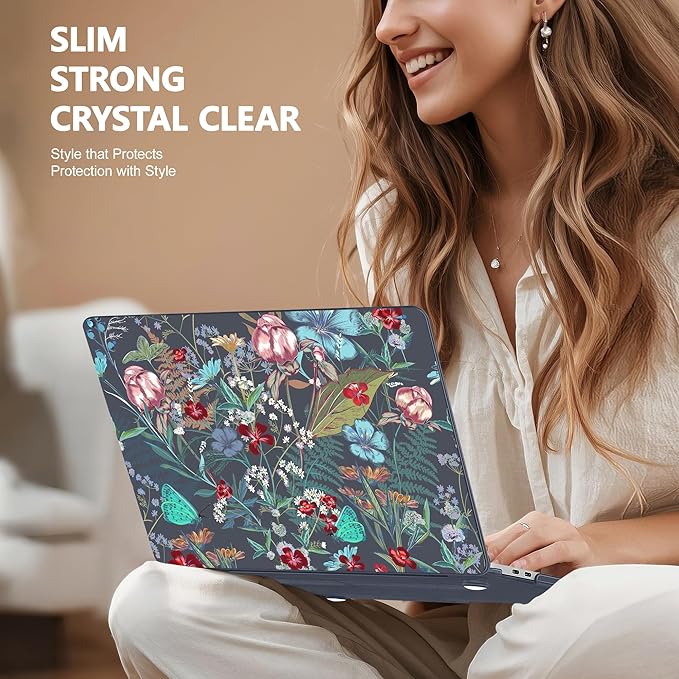 Lepeoac Case for MacBook Pro 13 inch Case M2 2022-2016 A2338 M1 A2251 A2289 A2159 A1989 A1708 A1706, Plastic Hard Shell + Keyboard Cover + Dust Plug, Flowers & Herbs