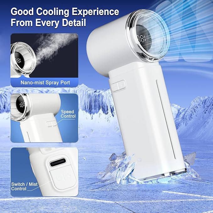Portable Handheld Fan, Powerful Mini Hand Held Fan, 5000mAh Rechargeable, Digital Display, 1-199 Speeds Adjustable, Personal Fan for Travel Outdoor Camping Home Makeup Commuting, Gifts for Women Men