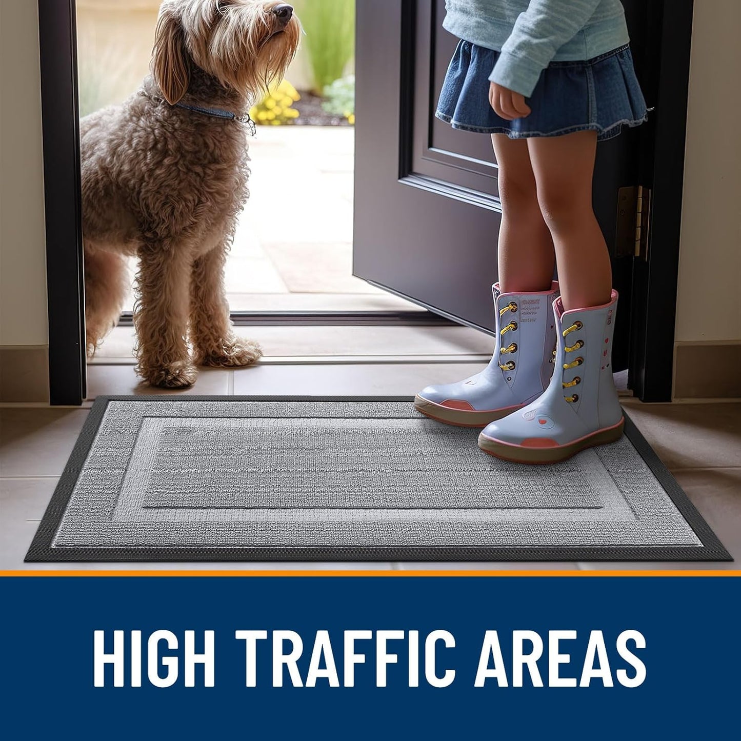 OLANLY Indoor Outdoor Front Door Mat - Waterproof All-Season Doormat, Easy Clean, 29.5x17, Silver Gray