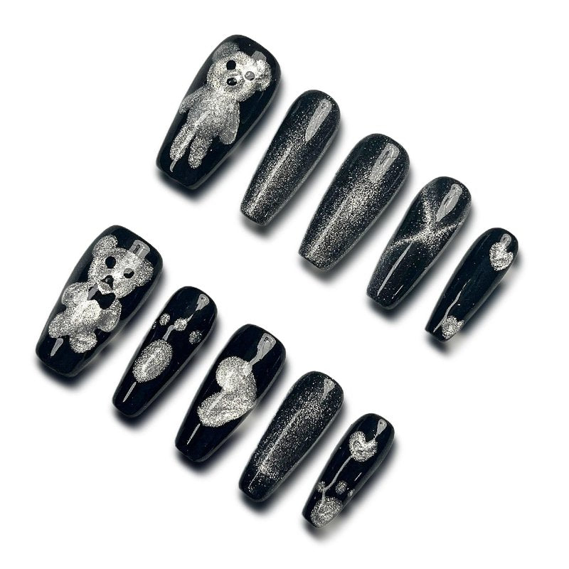 Wsiliana Handmade Fake Nails Press On Nails Medium Short Coffin Pink Tip 3D Design Art Charms Cute with Storage Box 10 Pcs (070, M)
