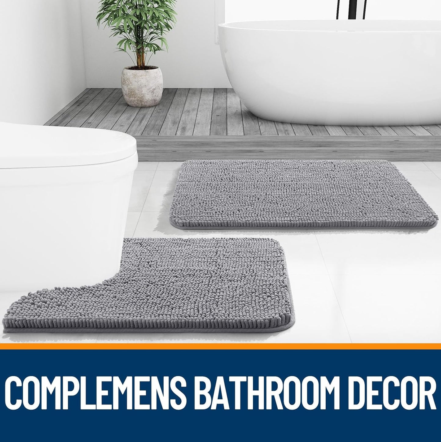 OLANLY Large Bathroom Rugs - Extra Soft Chenille Bath Mats | Quick Dry, Machine Washable, 40x24, Grey