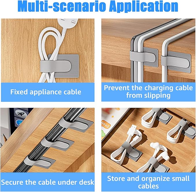 80PCS Hook and Loop Cable Ties, Under Desk Cable Management, Adhesive Cable Straps, Cord Management Hider Idea, Cord Organizer for Desk, Computer Accessories, Home Office Organization, White