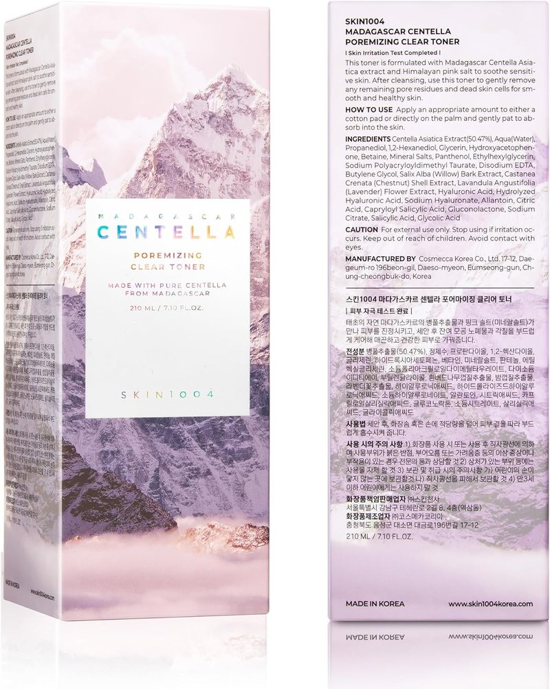 SKIN1004 Poremizing Clear Toner - Korean Facial Toner with Pink Salt & Centella | 7.10 fl. oz (210ml) for Pore Care & Hydration