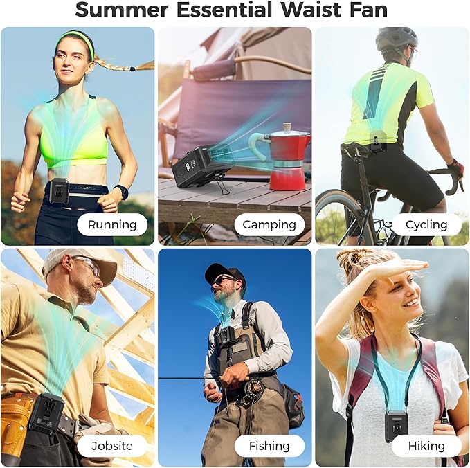 Portable Mini Waist Fan - Rechargeable Clip on Belt Wearable Body Fan, Max 20H Cooling,5 Speeds 16000RPM Turbo Hands-Free Under-Shirt Neck Fan for Outdoor Jobsite Camping Traveling