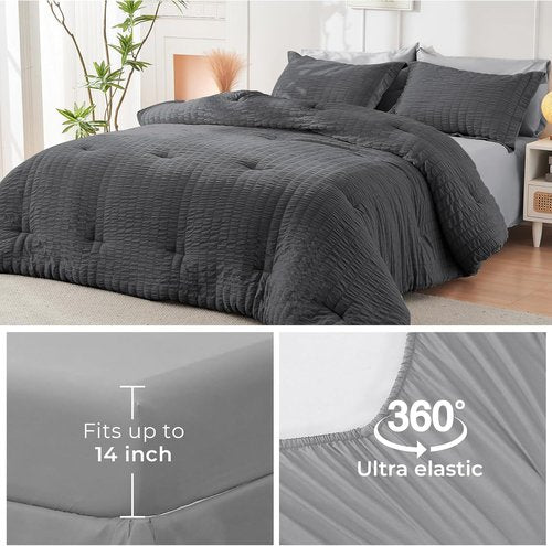 HYMOKEGE Twin Comforter Set - All Season Luxury 5-Piece Bedding Set in Dark Grey/Light Grey