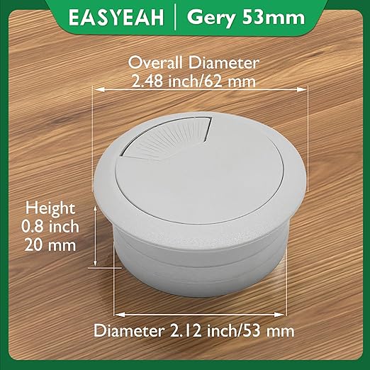 EASYEAH 2 Pcs Desk Grommet 2-1/16" / 53 mm, Desk Cord Hole Cover, Cable Grommet ABS Plastic, Desk Hole Grommet for Home & Office Pc, Detachable Adjustable Cable Cord Organizer-Light Grey