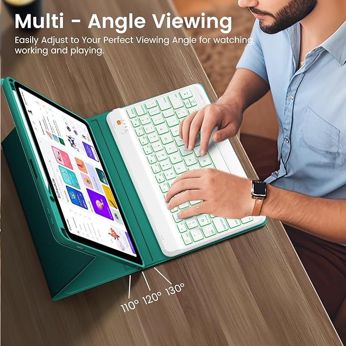 OPAKIT Keyboard Case for iPad Air 5th/4th Pro 11 inch, 7-Color Backlit Detachable Wireless Keyboard Case with Pencil Holder, Stand Folio Cover for Gen 2020/2022, Pro 4th/3rd/2nd/1st Gen, Teal